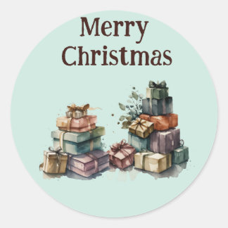 Watercolor Christmas Gifts  Classic Round Sticker