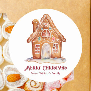 Watercolor Christmas Ginger Bread House Classic Round Sticker