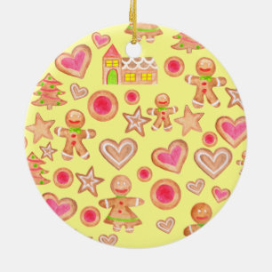 watercolor Christmas gingerbread cookies Ceramic Tree Decoration