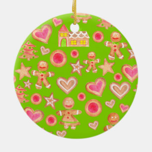 watercolor Christmas gingerbread cookies Ceramic Tree Decoration