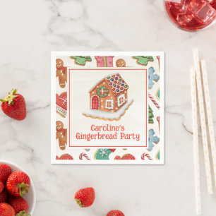 Watercolor Christmas Gingerbread House Cookies Napkin