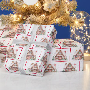 Watercolor Christmas Gingerbread House Wrapping Paper