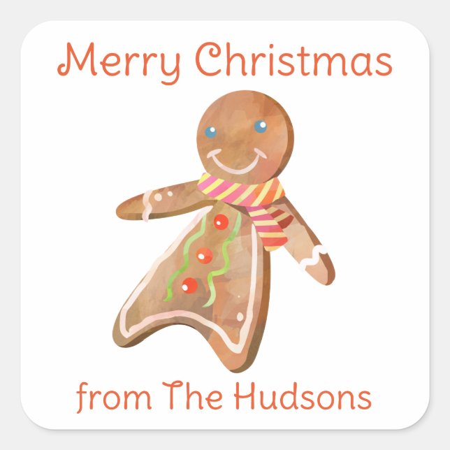 Watercolor Christmas Gingerbread Man Gift Stickers (Front)