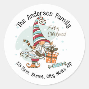 Watercolor Christmas Gnome Bearing Gifts  Classic Round Sticker