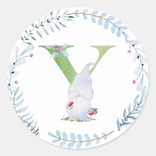 Watercolor christmas gnome.  classic round sticker