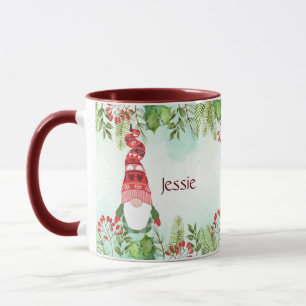 Watercolor Christmas Gnome Custom Name  Mug