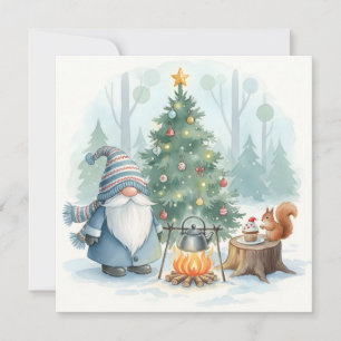 Watercolor Christmas Gnome Holiday Party Card