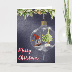 Watercolor Christmas Gnome in a Bulb Hand-Drawn Holiday Card