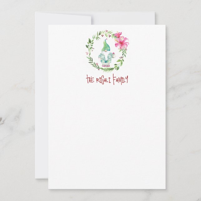 Watercolor Christmas Gnome Personalised Stationery Card (Front)