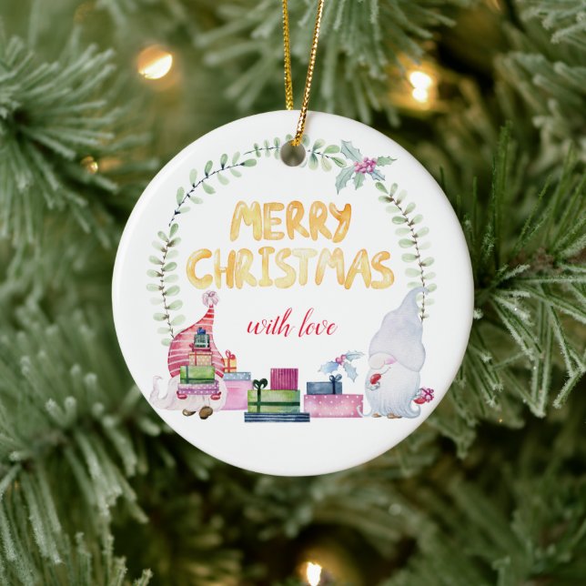 Watercolor christmas gnomes ceramic tree decoration (Tree)