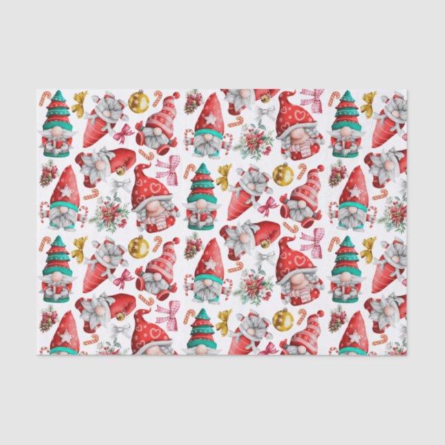 Watercolor Christmas Gnomes, Ornaments Tissue Paper (Front)