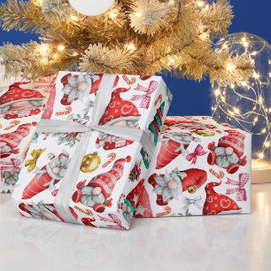Watercolor Christmas Gnomes, Ornaments Wrapping Paper