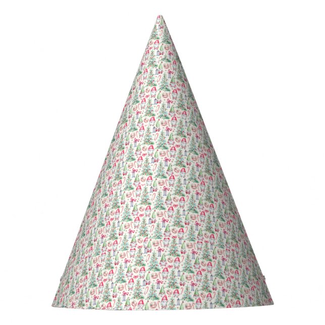 Watercolor Christmas Gnomes Party Hat (Front)
