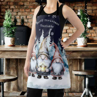 Watercolor Christmas Gnomes Personalised Apron