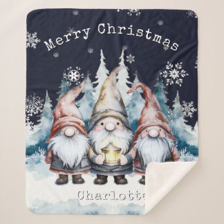 Watercolor Christmas Gnomes Personalised Sherpa Blanket