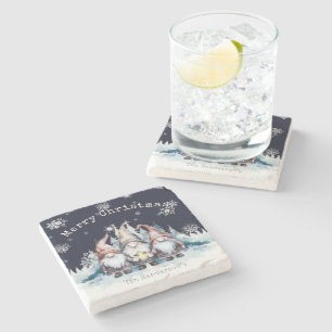 Watercolor Christmas Gnomes Personalized Stone Coaster