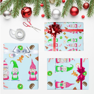 Watercolor Christmas Gnomes With Cookies Wrapping Paper