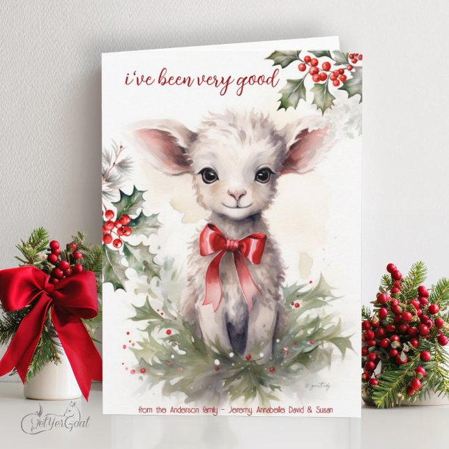Watercolor Christmas Goat Baby I've Been very Good Card (goat lover's Christmas Cards - baby goats in watercolor - 2nd in a series of 8  #zazzlemade)
