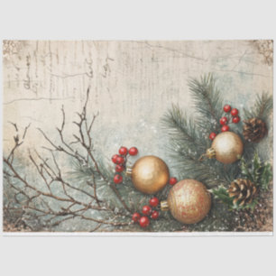 Watercolor Christmas gold ornament holly berry Tissue Paper