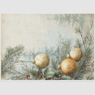 Watercolor Christmas gold ornament holly berry Tissue Paper