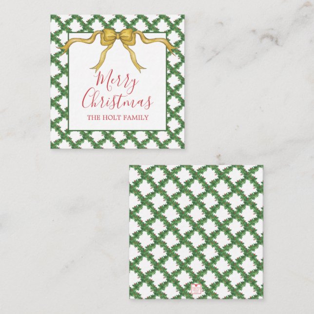 Watercolor Christmas Golden Bow Gift Enclosure Card (Front/Back)
