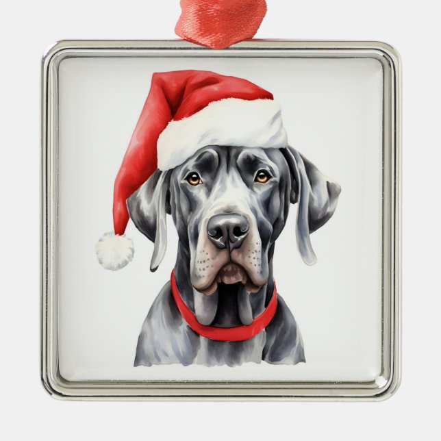 Watercolor Christmas Great Dane Ornament (Front)