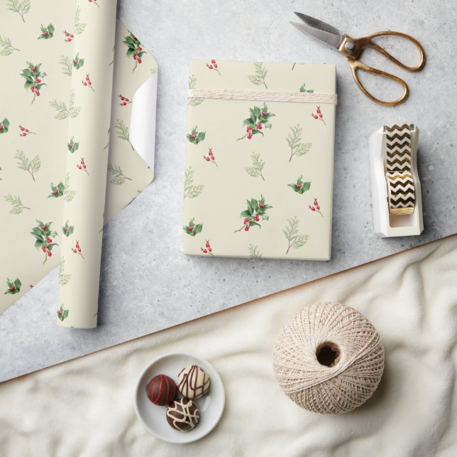 Watercolor Christmas green botanical Wrapping Paper (Crafts)