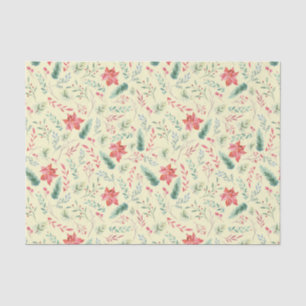 Watercolor Christmas Green Red Florals Light Green Tissue Paper