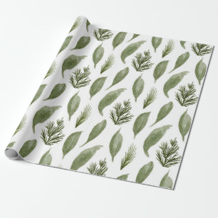 Watercolor Christmas greenery foliage and pine Wrapping Paper