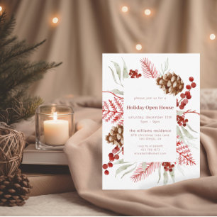 Watercolor Christmas Greenery Holiday Open House Invitation