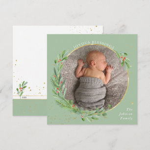 Watercolor Christmas Greenery Joyous Blessings Holiday Card