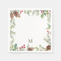 Watercolor Christmas Greenery Monogram