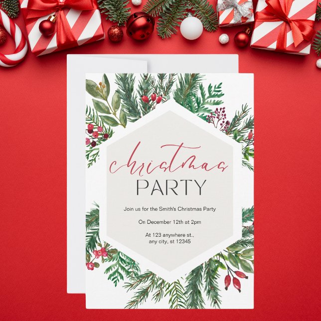 Watercolor Christmas Greenery Party Invitation (Creator Uploaded)