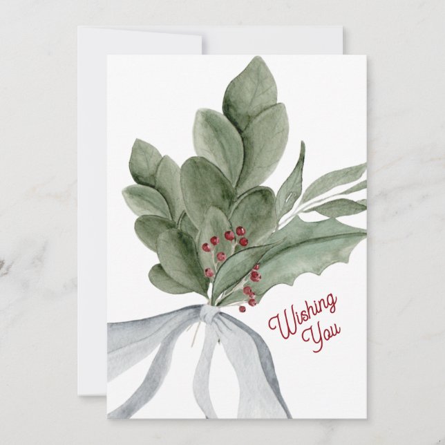 Watercolor Christmas Greenery Personalised Card (Front)
