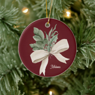 Watercolor Christmas Greenery Personalised Ceramic Tree Decoration