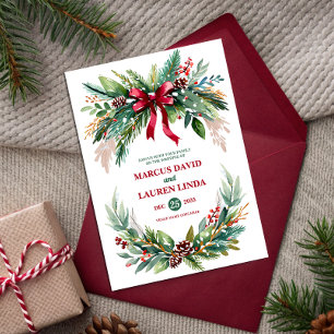 Watercolor Christmas Greenery Wedding Invitation