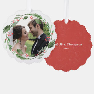 Watercolor Christmas Greenery Wreath Wedding Photo Tree Decoration Card