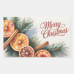 Watercolor Christmas Greeting Card with Oranges Rectangular Sticker