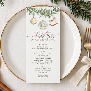 Watercolor Christmas Hanging  Baubles Dinner  Menu