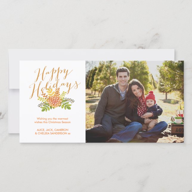 Watercolor Christmas Happy Holidays Photo Card (Front)