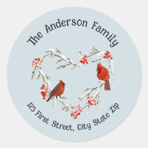Watercolor Christmas Heart Cardinal Red Bird Art Classic Round Sticker