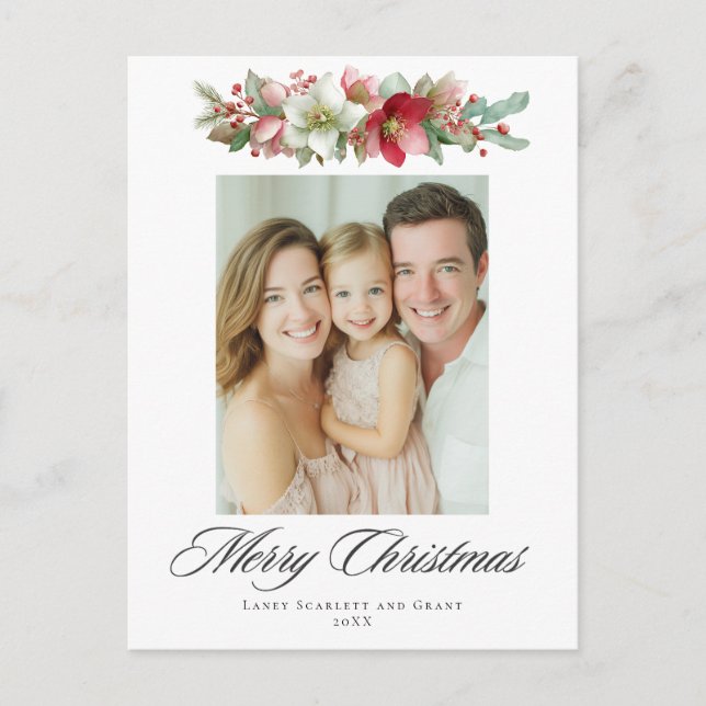 Watercolor Christmas Hellebore Design Holiday Postcard (Front)