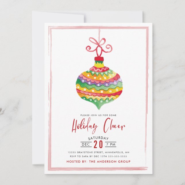 Watercolor Christmas Holiday Cheer Business Party Invitation (Front)