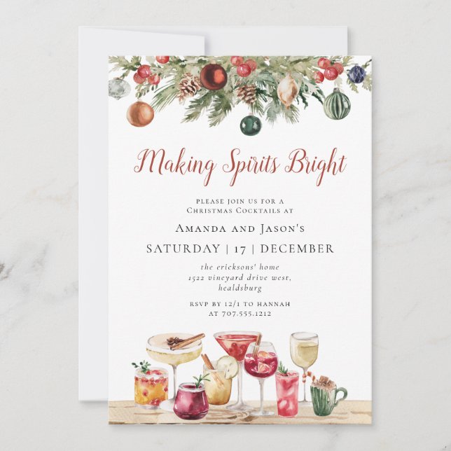 Watercolor Christmas Holiday Cocktail Party  Invitation (Front)