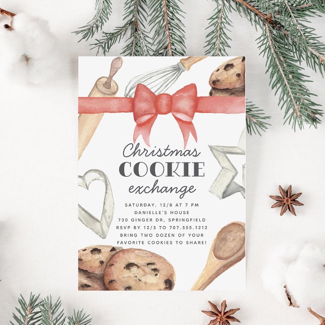 Watercolor Christmas Holiday Cookie Exchange Party Invitation (Creator Uploaded)
