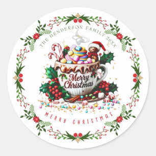 Watercolor Christmas Holiday Festive Mug Candy Classic Round Sticker