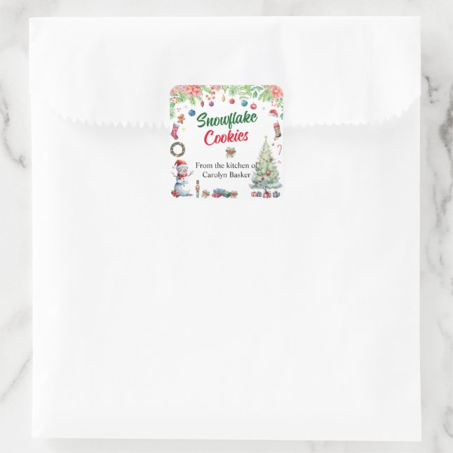 Watercolor Christmas Holiday From the Kitchen Square Sticker (Bag)