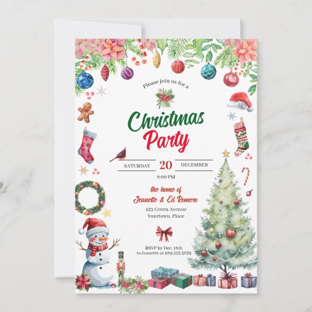 Watercolor Christmas Holiday Party Invitation (Front)