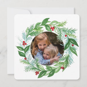 Watercolor Christmas Holiday PHOTO Wreath card