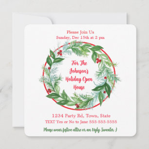 Watercolor Christmas Holiday Wreath CUSTOM Invitation